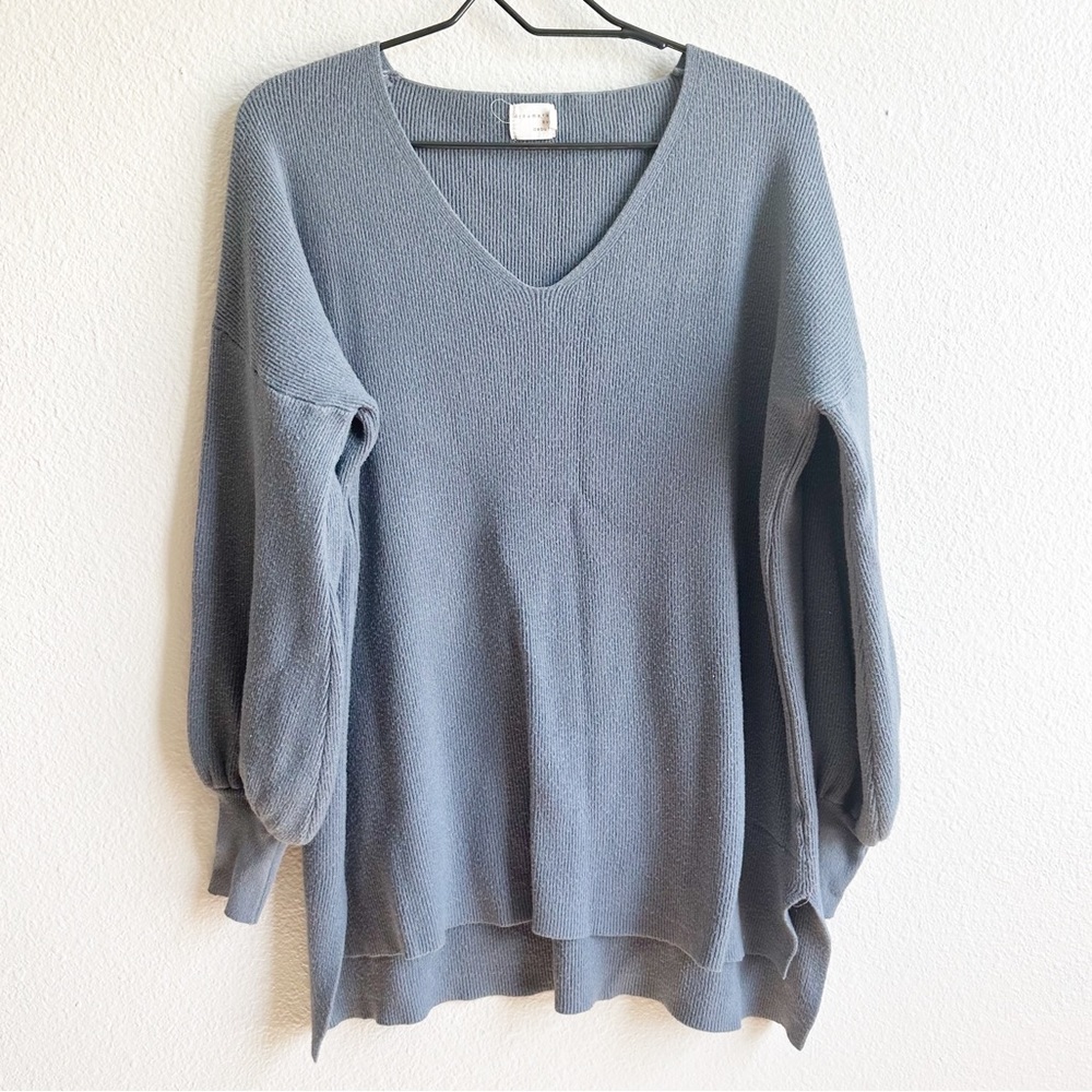Dreamers by Debut Blue Gray Vneck Balloon Sleeve Sweater Women’s Small/Medium